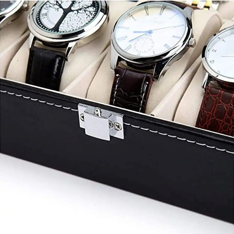 Mens 6 10 12 Grids PU Leather Watch Display Case Collection Storage Holder Box Jewelry Storage Packaging Box Watches Accessories 250520
