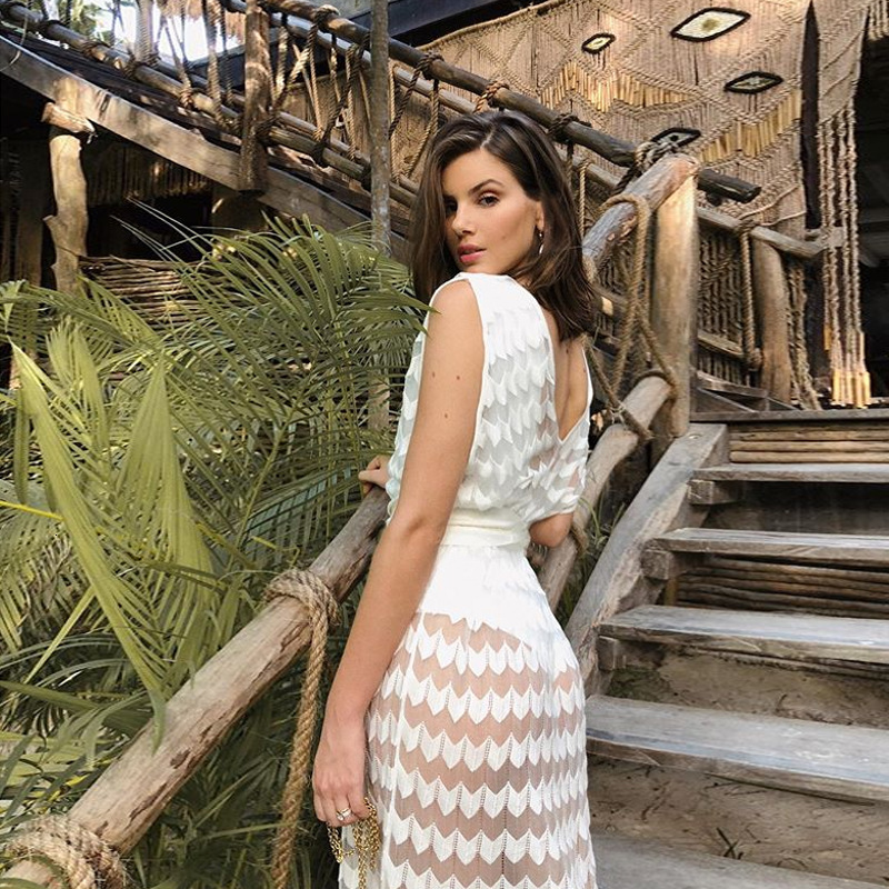 New Womens Sexy Deep V Open Back Perspective Dress Long Dress