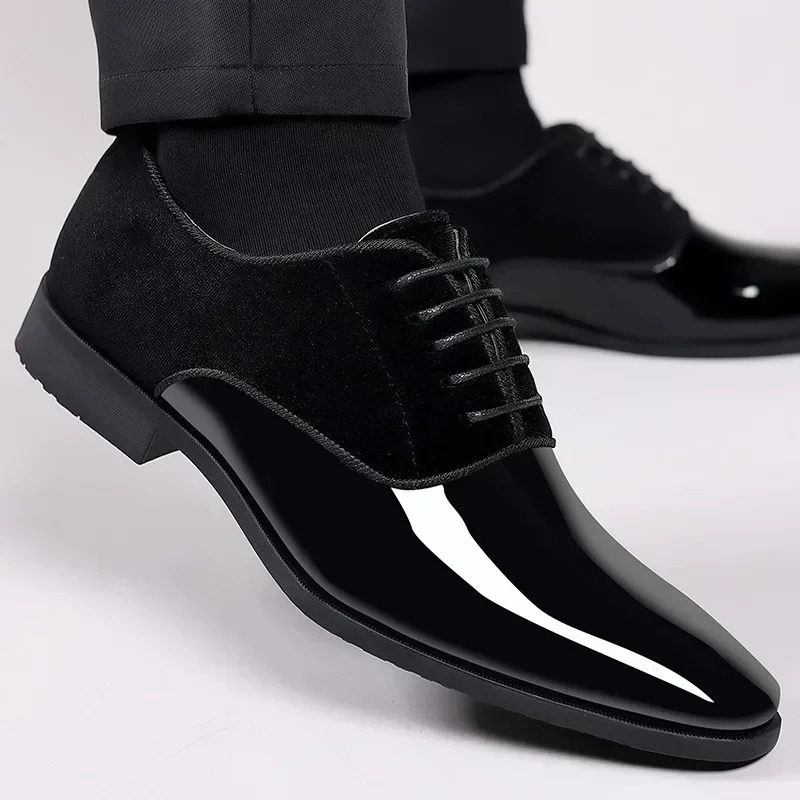 Men Black Patent Leather Shoes Casual Business Lace Up Formal Office Work Party Wedding Oxford 250520X
