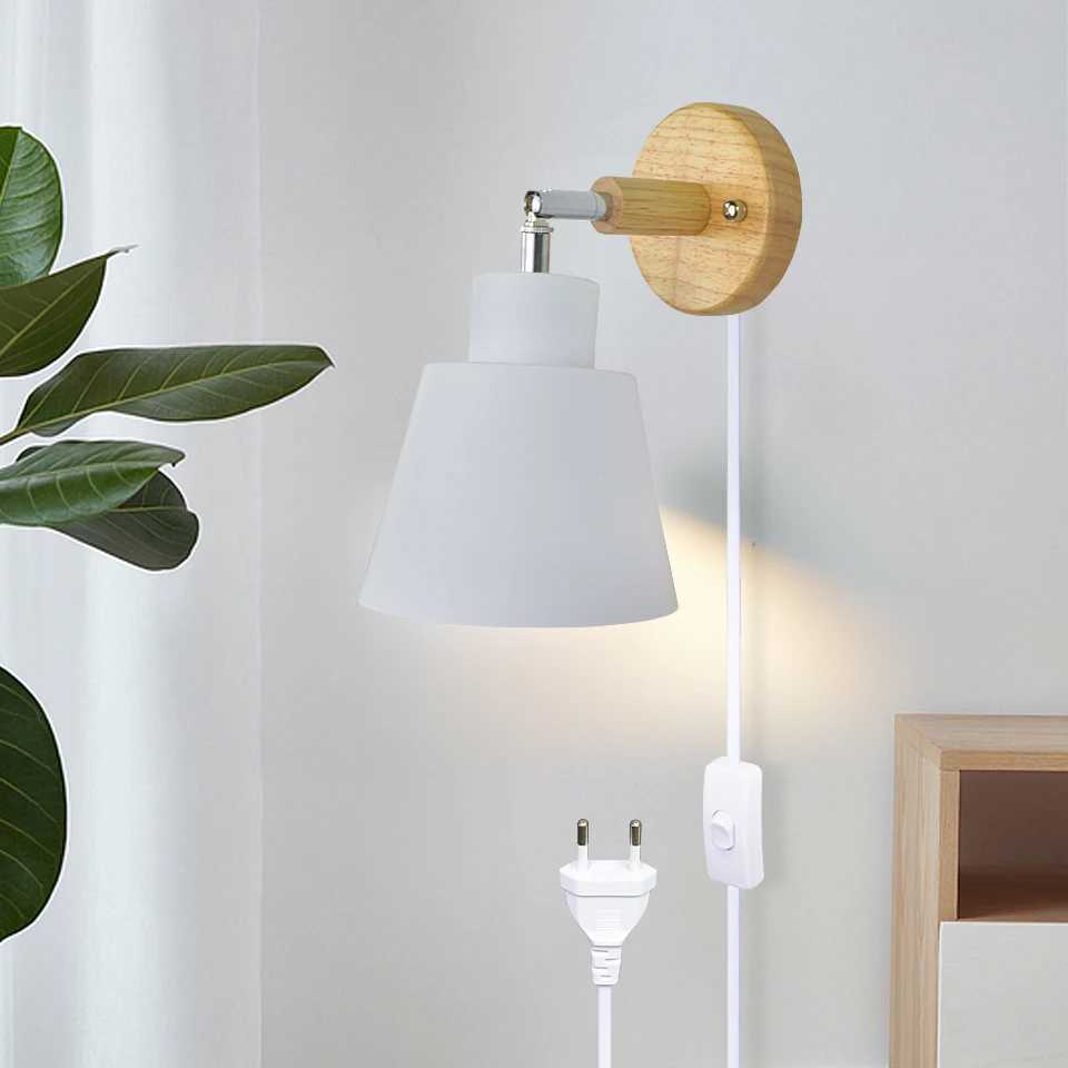 Nordic Wall light Indoor DIY E27 Wooden 6 Colors EU/UL Plug 350 Wall lamps For Living room Bedroom Aisle Sconce Fixtures DecovXJ250526
