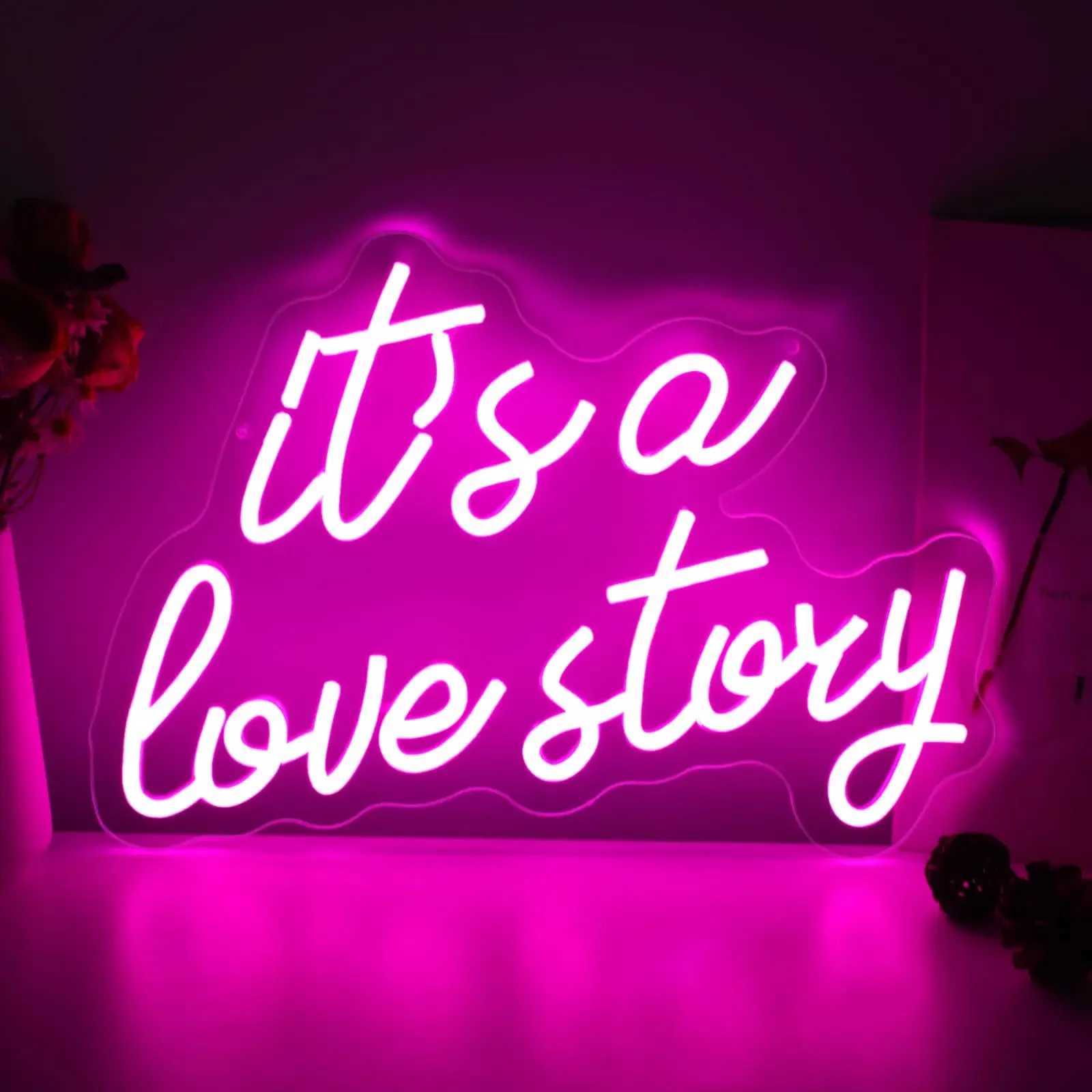 Its a Love Story Neon Light Sign for Wedding Party Wall Decor LED Neon Signs Room Bedroom Wall Decoration Neon Lamp USB Power W250526