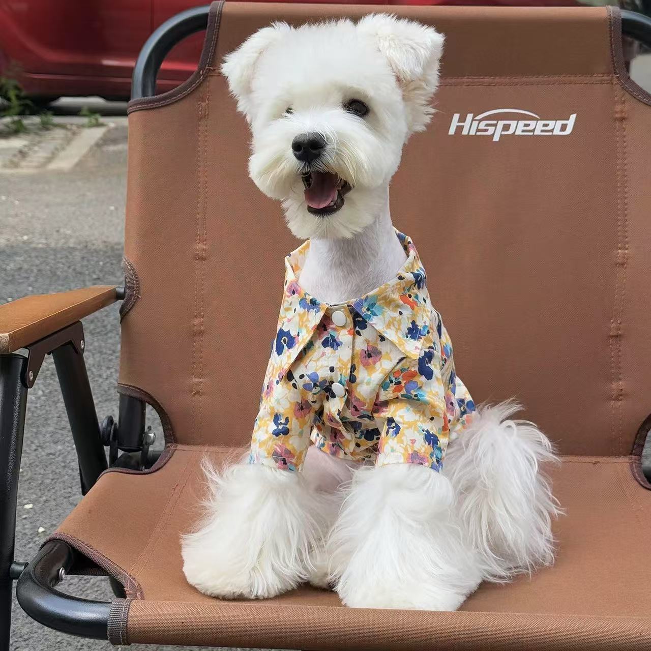 T00305 Dog clothes spring and summer thin pet shirt crayon painting cute anti-hair loss outdoor sun protection Bichon big dog clothes
