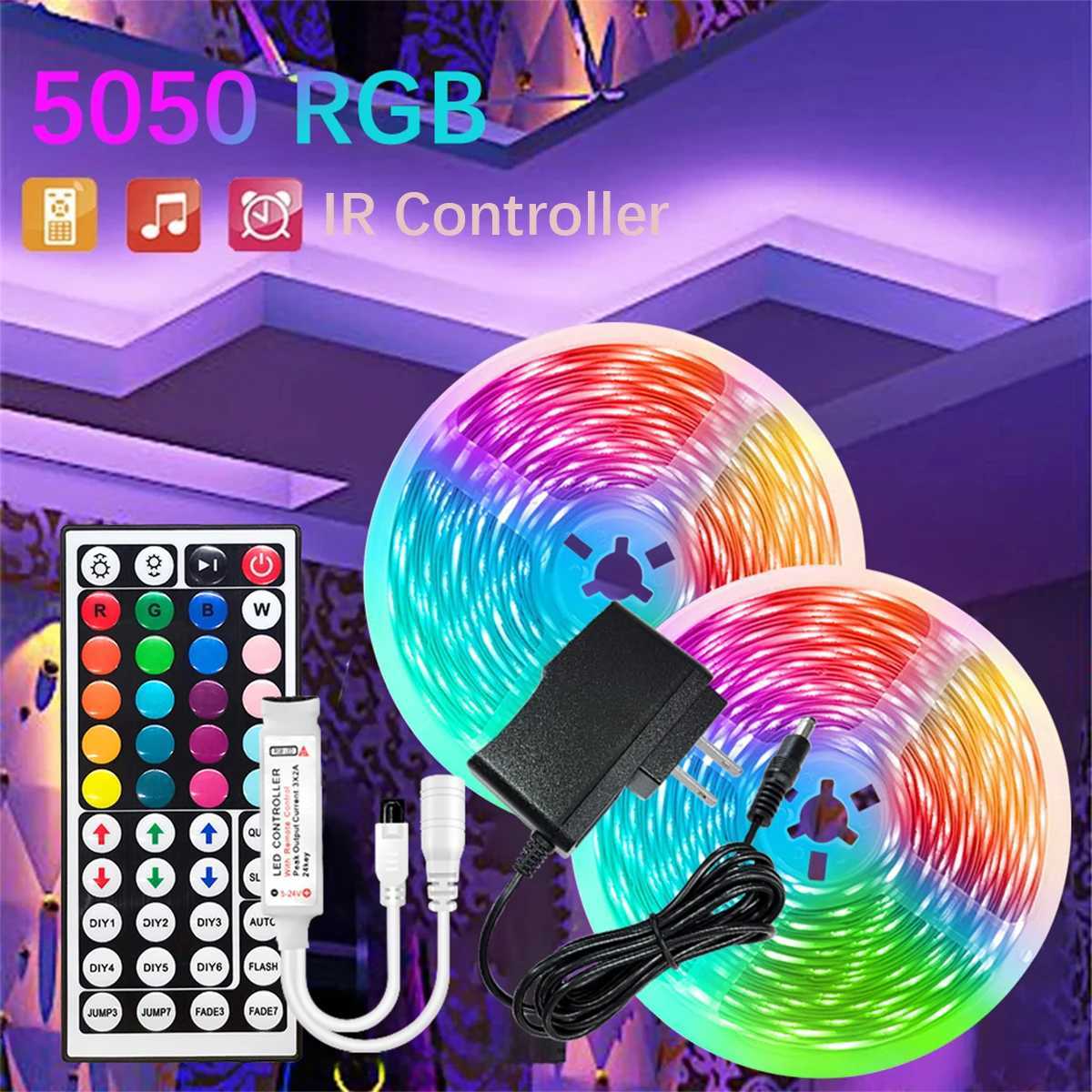 GREATWALL IR44K 5050 LED strip 32.8f/16.4 feet Halloween Christmas decoration DC LED neon light RGB flexible light configuration W250526