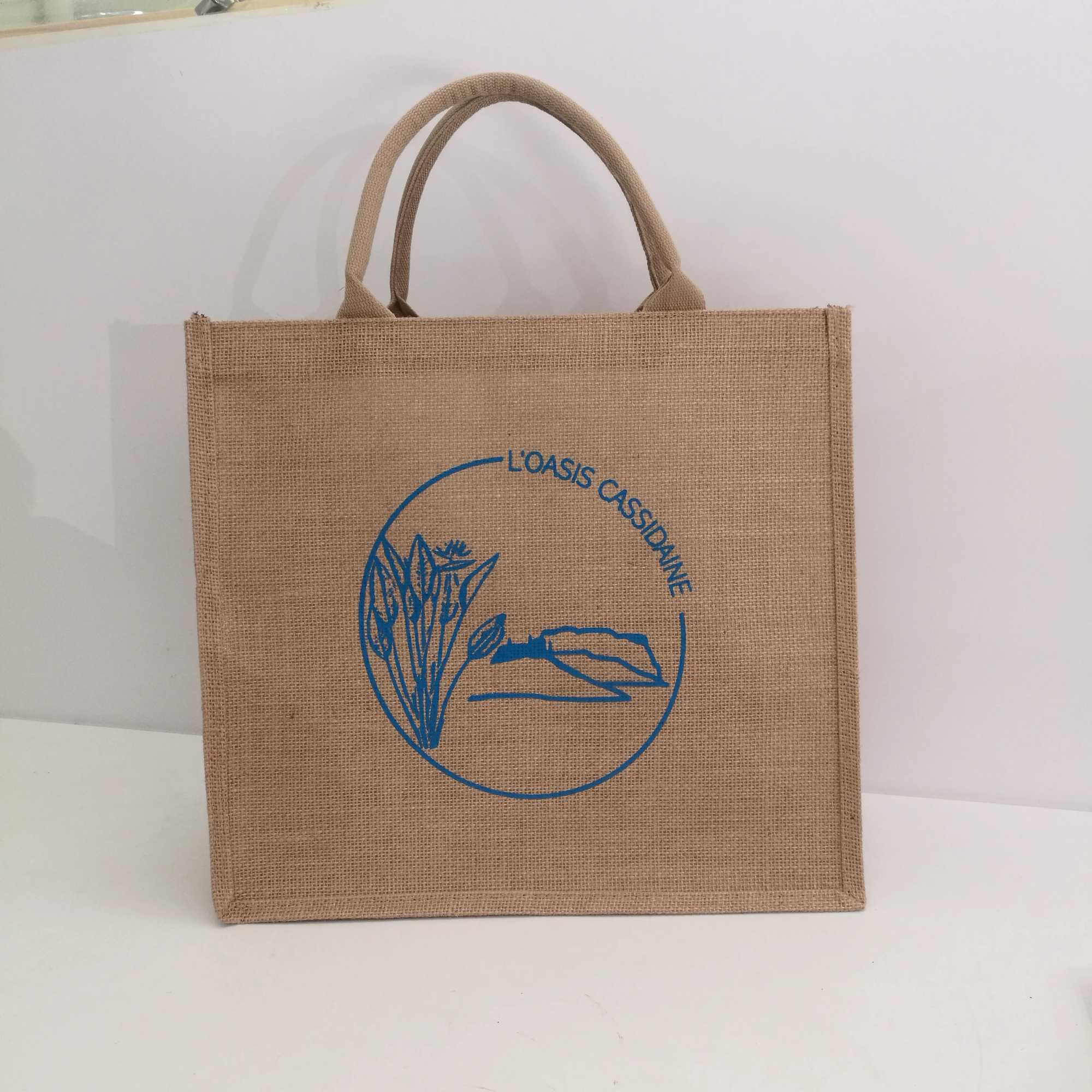 100pcs/lot Custom Printed Grocery Eco Friendly Waterproof Natural Laminated Burlap Sack Jute Beach Bag for Women Towel Wedding W250524