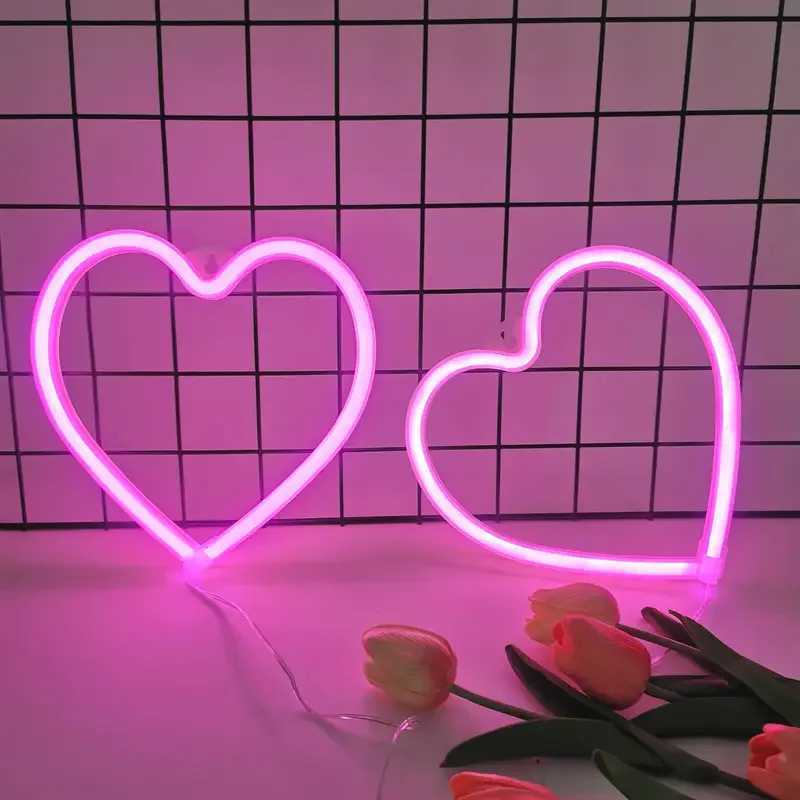 Pink Heart LED Neon Sign USB/Battery Powered LED Light for Bedroom Room Decoration Gift Night Light Decoration Party Holiday W250526