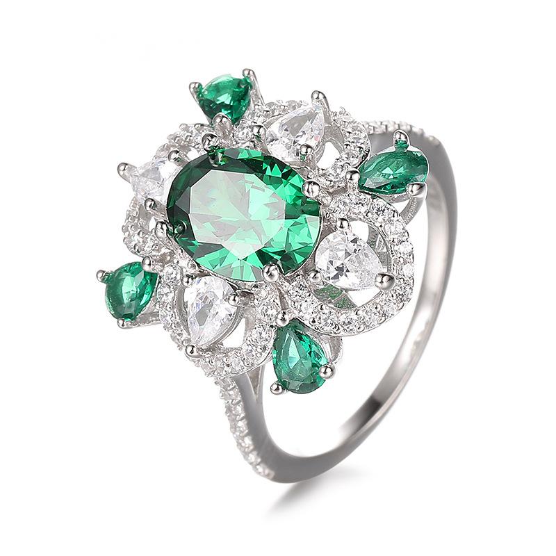 925 Sterling Silver Vintage-Inspired Emerald Ring with Waterdrop Shape and Full Diamond Inlay, Elegant Design for Women, In-Stock and Ready to Ship