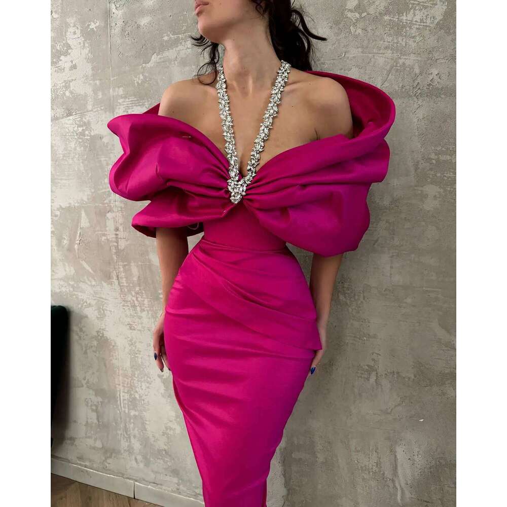 Red Black Women Sexy Halter Off the Shoulder Crystal Ruffles Bodycon Long Bandage Dress Nightclub Party Birthday Celebrate Wear