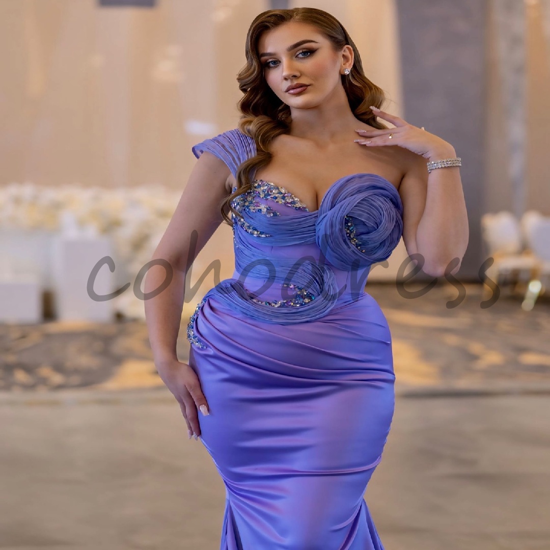 Elegant Plus Size Purple Prom Dress With Beaded Sweetheart Mermaid Evening Dress 2025 Satin Formal Occasion Ceremony Vestio De Fiesta Custom Party Wea