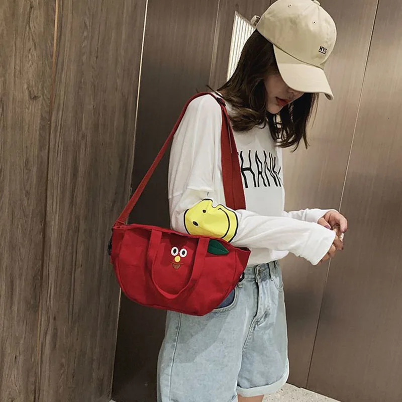 Canvas Bag Female Creative Quirky Banana Apple Shape Fruit Bag Japanese Sweet Girl Soft Girl Crossbody Bag 250526