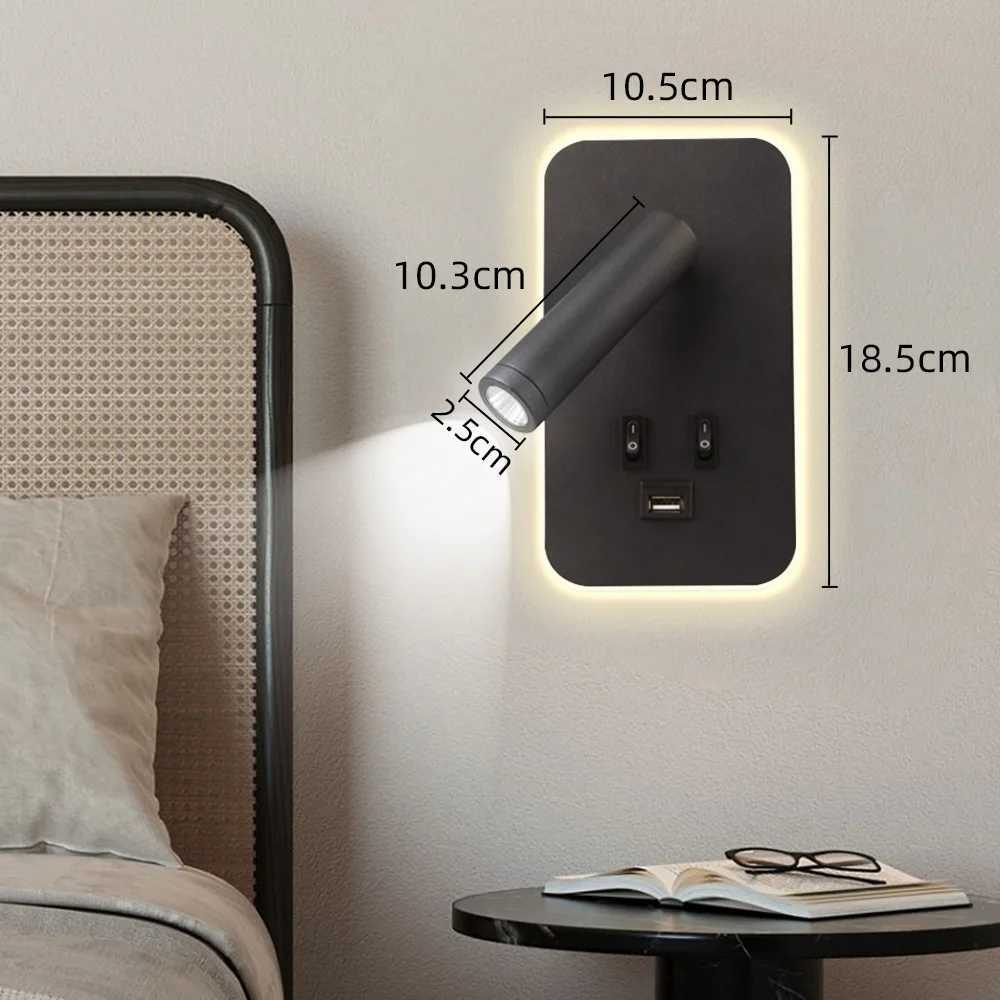 Bedside Wall Lamp LED with USB Charging Port For Kitchen Table Office Living Room Wall Mounted Reading Light Home Spotlights LEDXJ250526