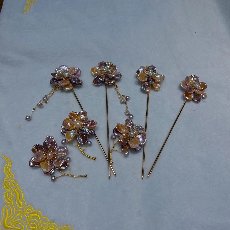 Chic Vintage Style Women's Flower Pin with Real Pearls for Earrings Accessory Collection