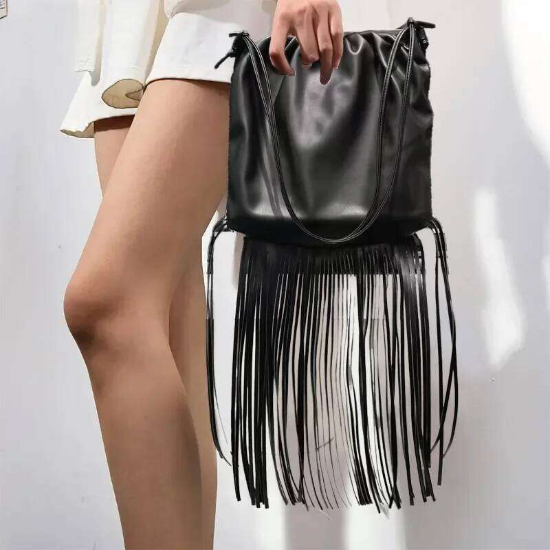 Women's Bags Designer Ladies' Fashionable And Elegant Tassel Handbag, Made Of Pure Vegan Leather, Retro Dinner Shoulder Bag