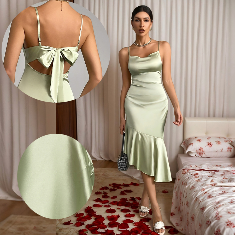 2025 ruffled satin dress for womens new light luxury niche new French fishtail dress