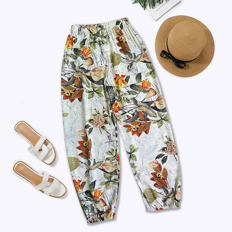 Women Casual Loose Cozy Pants Elastic Feet Harem Sweatpants Summer Beach Waistband 250520A