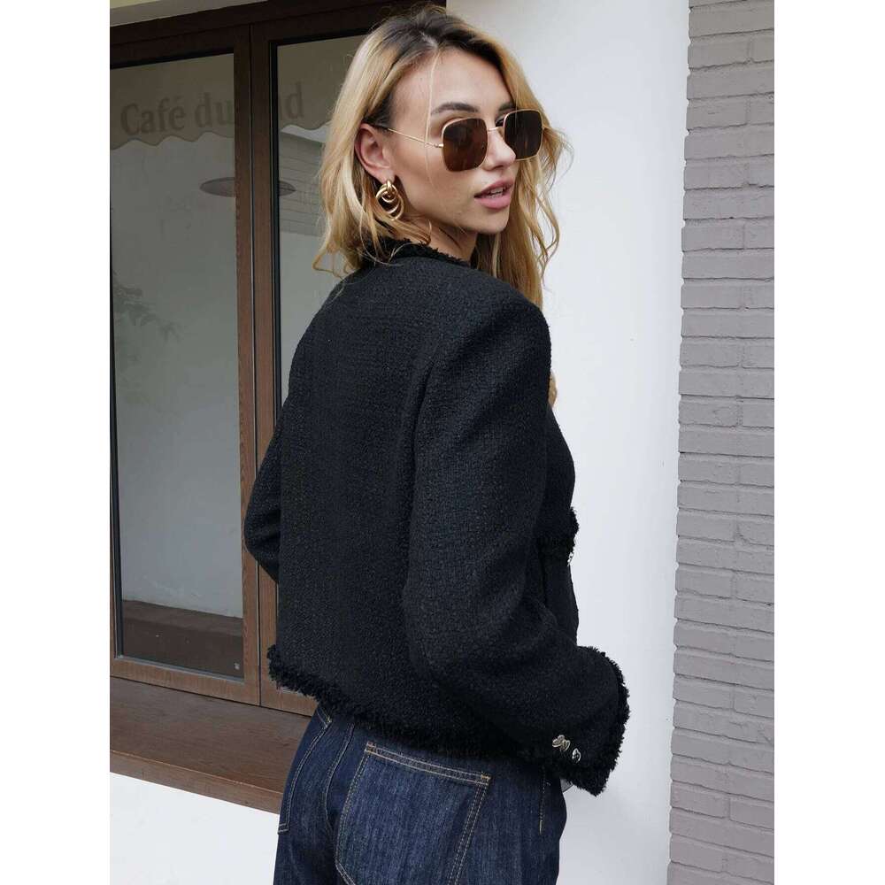 2024 Fall / Autumn New Women Fashion Ivory Basic Tweed Jacket Short Coat