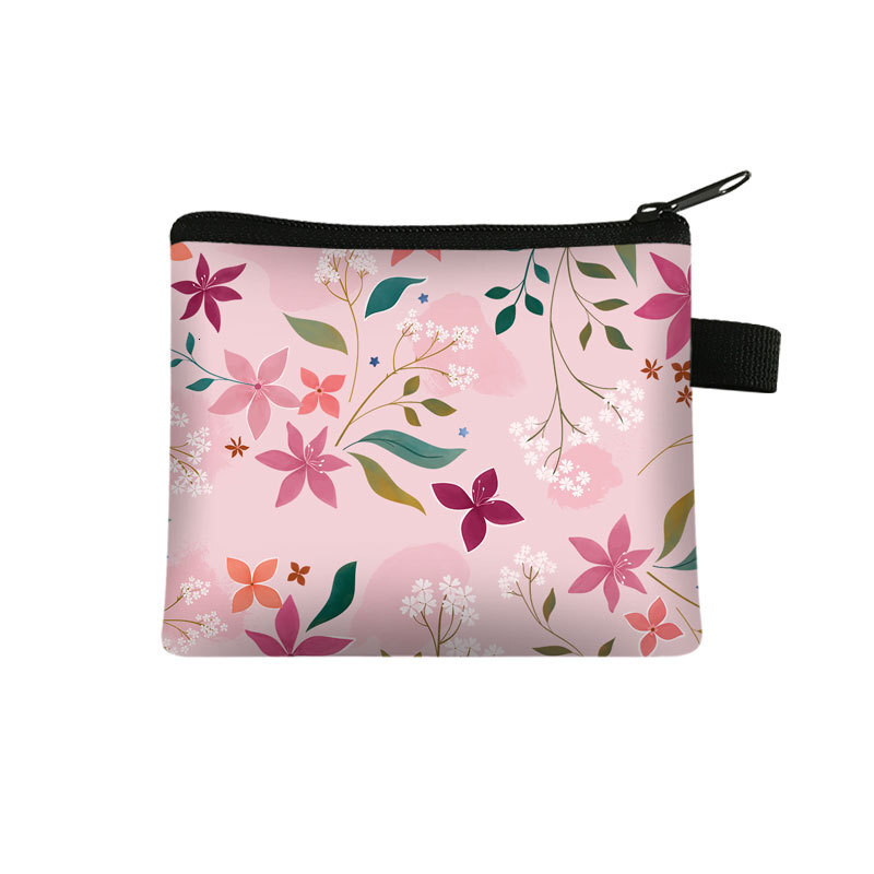 New floral petal mini wallet for women, portable key storage, coin exchange card, small square bag, designer men's key bag