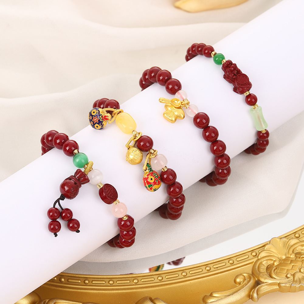 Purple clay bracelet, style gold swallowing beast, cinnabar colored for girls, Chinese style, zodiac year, Pixiu transport bracelet