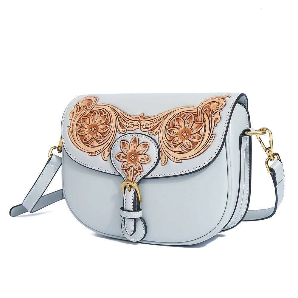 Designer Bag Genuine Handmade Leather Carving Single Shoulder Women S Ethnic Style New Crossbody Saddle Bag