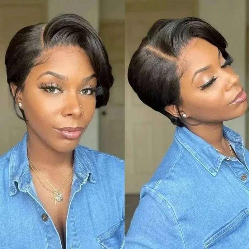 Pixie Cut Wig Short Bob Straight Human Hair Lace Front Natural Fashion 13x4x1 T lace Wigs for Women