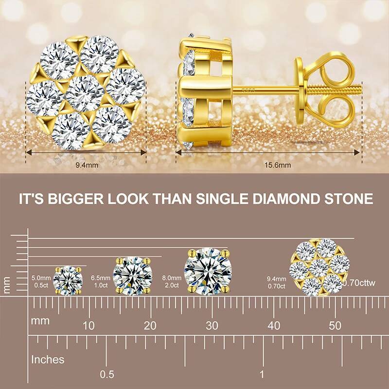 1.4ct Moissanite Stud for Women Sterling Sier Unisex Earrings Screw Backs Hypoallergenic Fine Jewelry Gifts