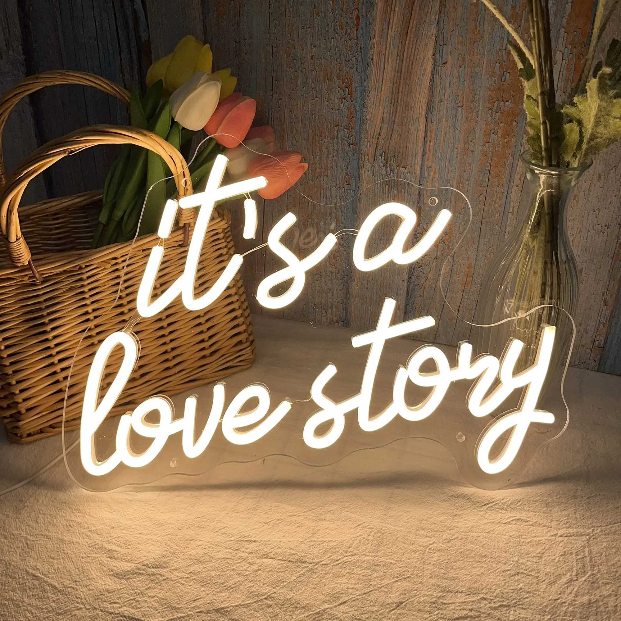 Its a Love Story Neon Light Sign for Wedding Party Wall Decor LED Neon Signs Room Bedroom Wall Decoration Neon Lamp USB Power W250526