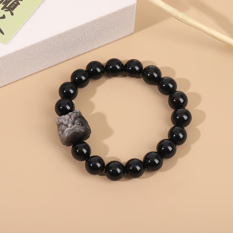 Obsidian bead for Valentine's Day gift, zodiac year bracelet, men's new Chinese lion awakening bracelet