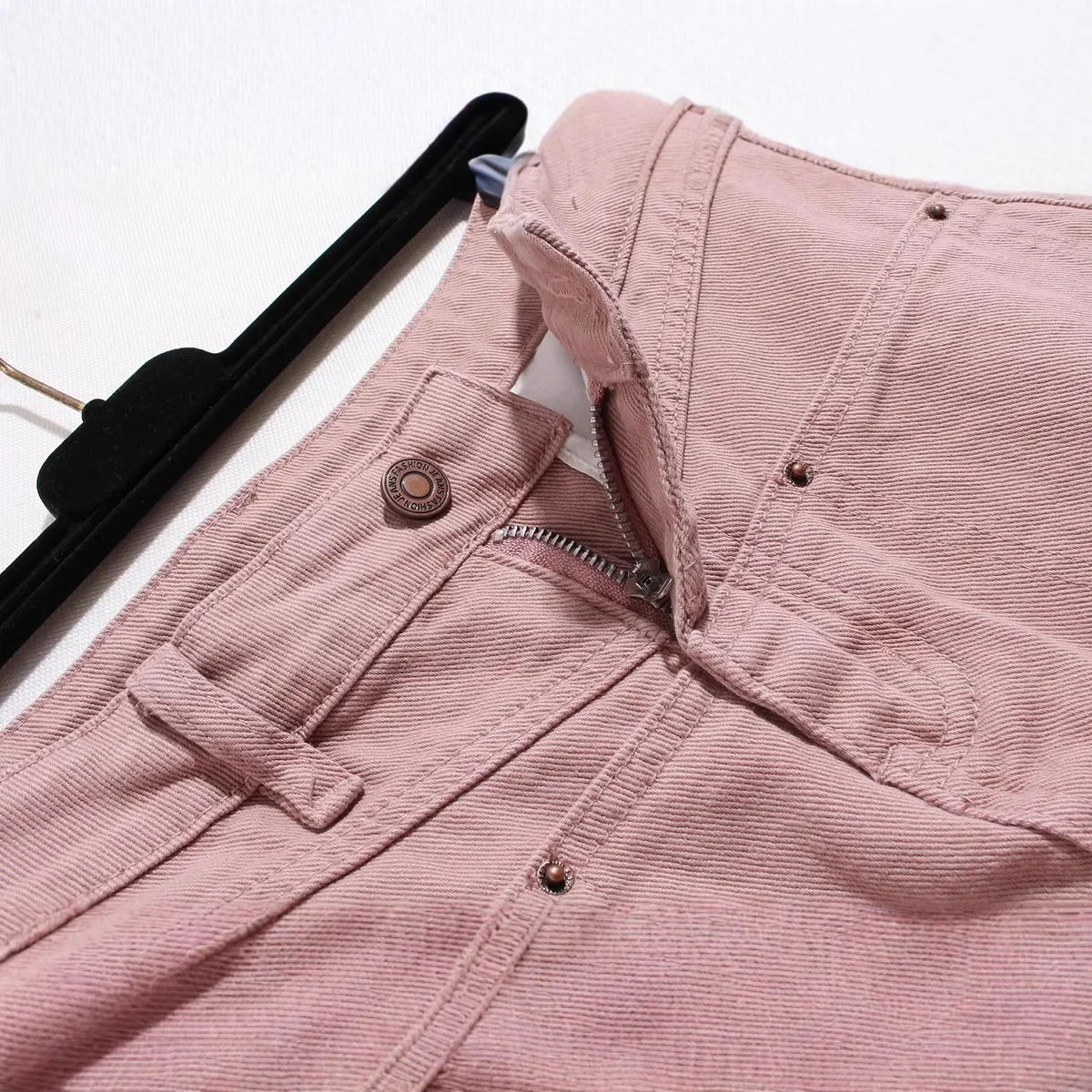 High Waist Denim Mini Skirt Women Summer plus Size Conceal Belly A Line Half Body Skirts Pinkish Brown Fabric Pocket Deco 250516Z