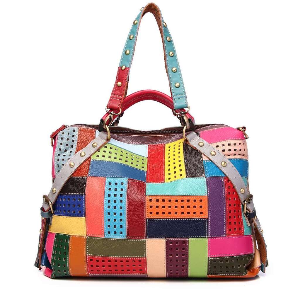 Color Geometric Pattern Contrast Color Hand-Ed Handbag Single Shoulder Crossbody Women's Casual Bag