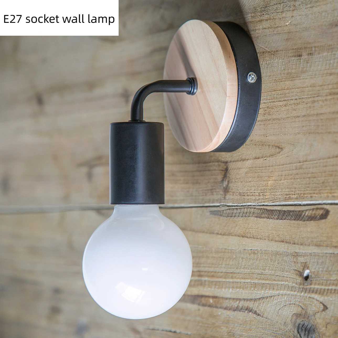 Nordic Wooden Wall Light Modern Minimalist Bedroom Vintage Iron Art Lamp for Corridor Hallway LightingXJ250526