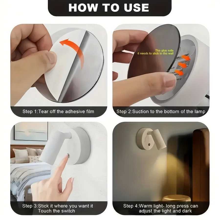 Touch night light wall lamp USB rechargeable LED cordless wall lamp dimmable bedside lamp for reading bedroom study home lightingXJ250526