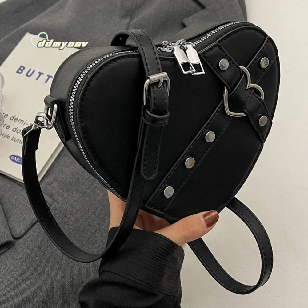 Women Heart Crossbody Bags PU Leather Simple Satchel Solid Color Adjustable Strap Girls Dating Bag ddmynov