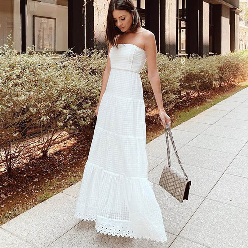 Womens Dress New Summer Sexy Chest Wrap Sleeveless Dress White Beach Dress