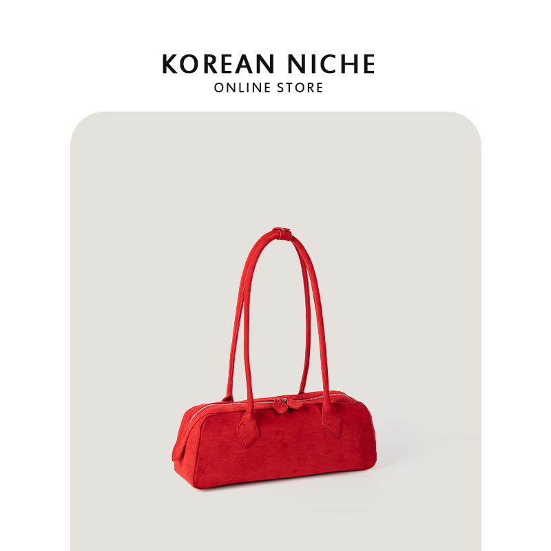 2024 autumn new suede handbag with niche design, versatile, light luxury texture, single shoulder underarm baguette bag