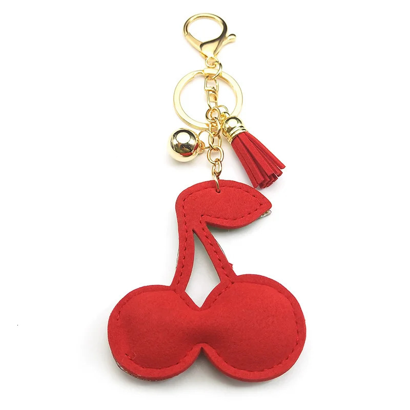 Cute Cherry Keychain Ring for Women and Men Red Rhinestone Summer Bag Charm Keyholder Fashion Jewelry Gift L250928XBVN