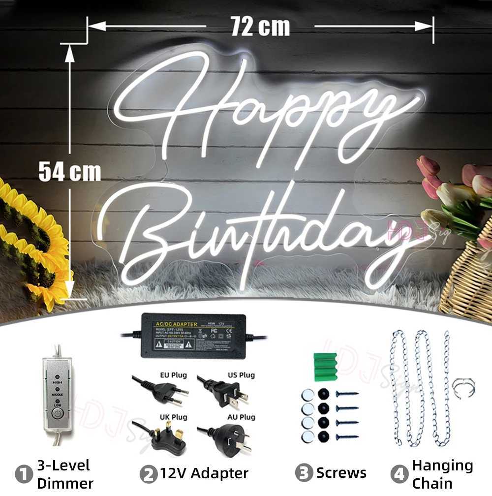 72cm Happy Birthday Neon Sign Party Decor Birthday Gifts Large Size LED Neon Lights Room Bedroom Decor Wall Art Neon LED Signs W250526