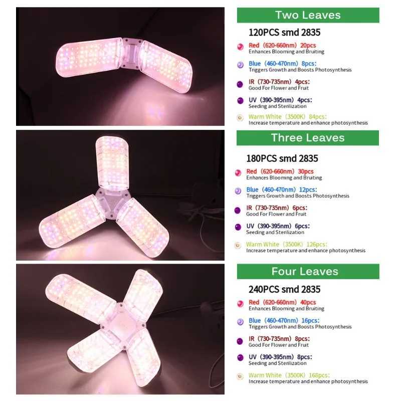 48W Full Spectrum E27 Plant Growing Light Foldable LED Grow Light Bulb Plant Lamp Indoor Plants Flower Seedling Growth LightingXJ250526