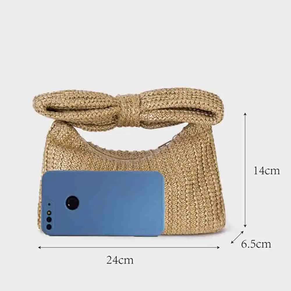 Women Straw Woven Handbags Purse Niche Design Bow Handle Clutch Bag Luxury Party Banquet Wrist Bag Vacation Beach Totes Bag W250524