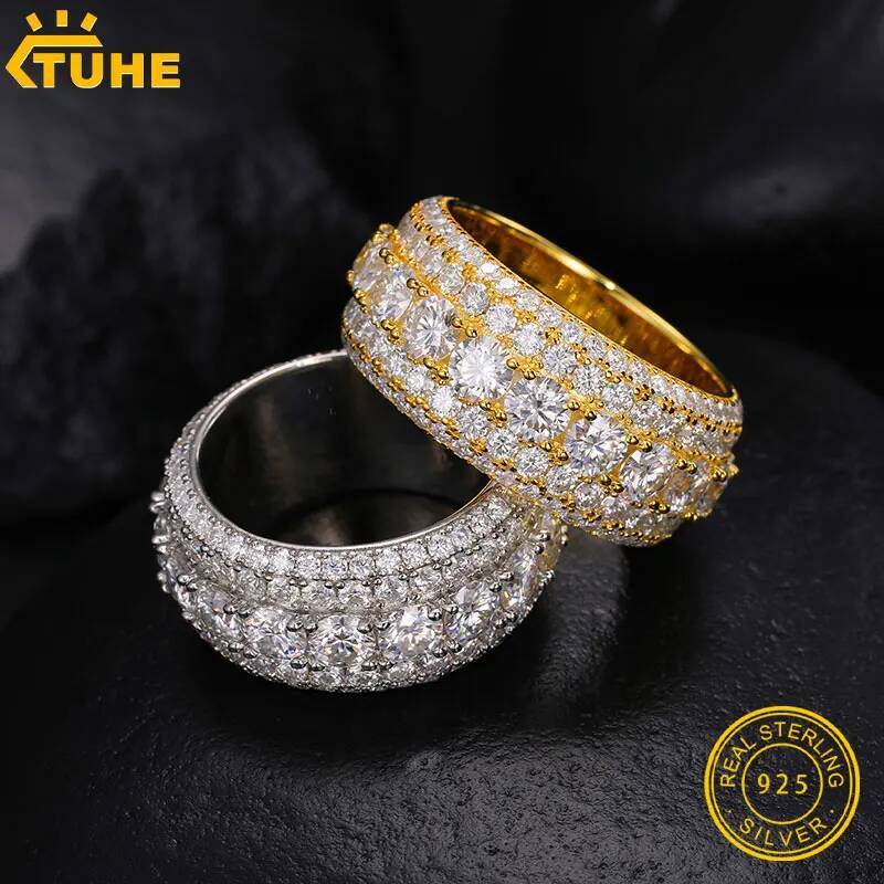 Fine VVS1 With Certificate Moissanite For Men Pave Setting S Sterling Sier Rings Hip Hop Jewelry