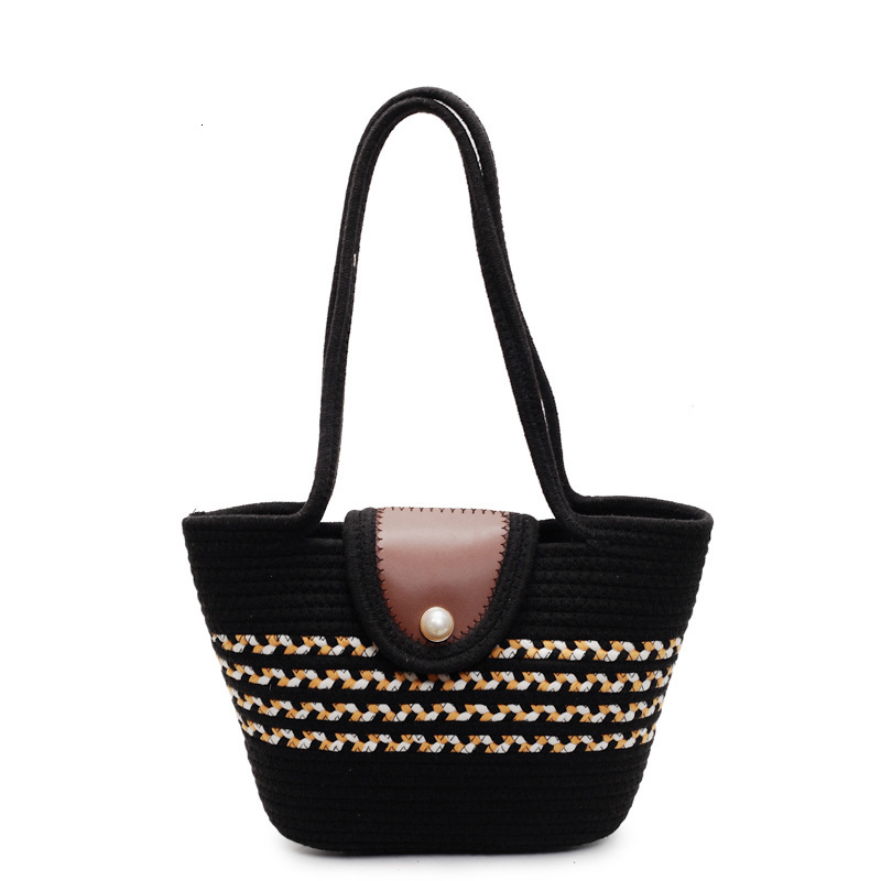 2025 New Fashion Cotton Woven for Women Vacation Beach Artistic Temperament Shoulder Tote Bag