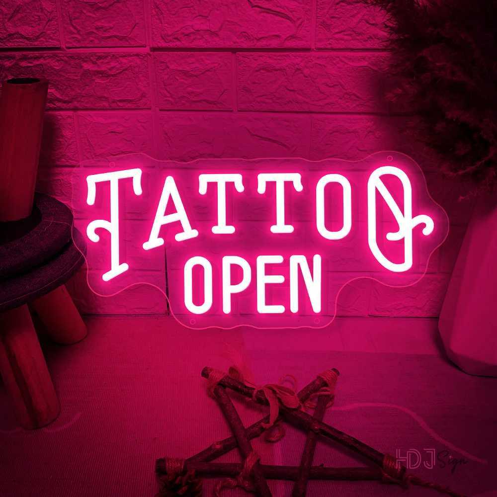TATTO Open Neon LED Sign Tattoo Salon LED Neon Lights USB Room Wall Beauty Shop Decoration Tattoo Signs Neon Lamps Signboard W250526