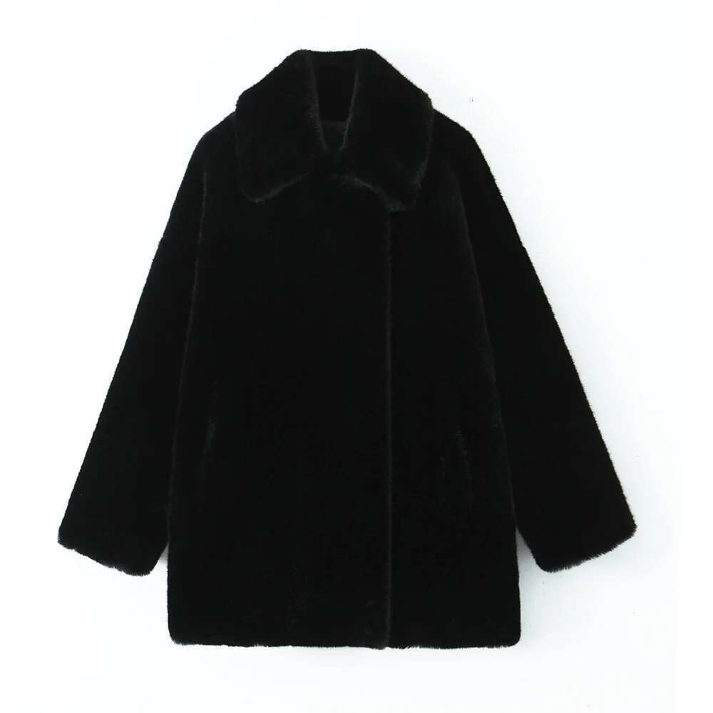 UNIZERA solid color loose warm coat autumn and winter new product, lapel long sleeved thick fur coat, women's clothing