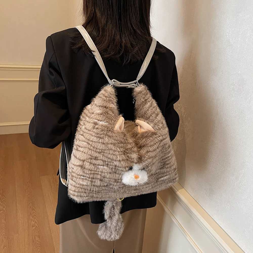 Leopard Print Plush Armpit Bag New Winter Fashion Cute Double Shoulder Bag Leisure Large Capacity Tote Bag With Your Name W250524