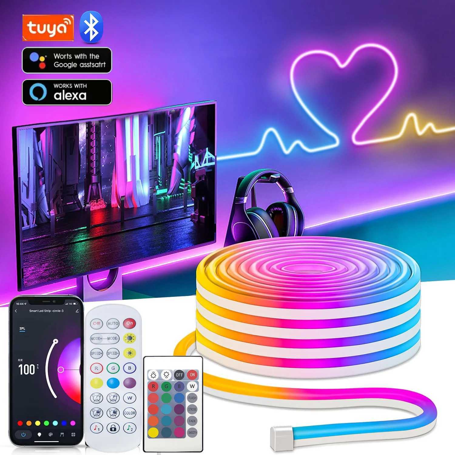 Smart Neon Rope Lights USB 16.4Ft RGB LED Strip Lights Color Changing with APP Control Waterproof DIY Music Sync Flexible Tape W250526