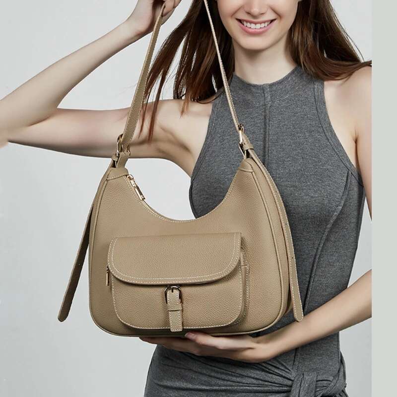 Toptrends Genuine Leather Underarm Shoulder Bags For Women Designer Crossbody Hobos Office Tote Ladies Handbags bag