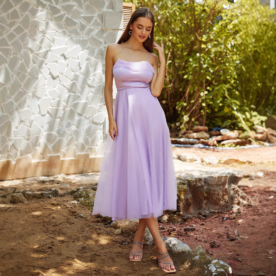 Dress Banquet Purple Strap Dress New Dress