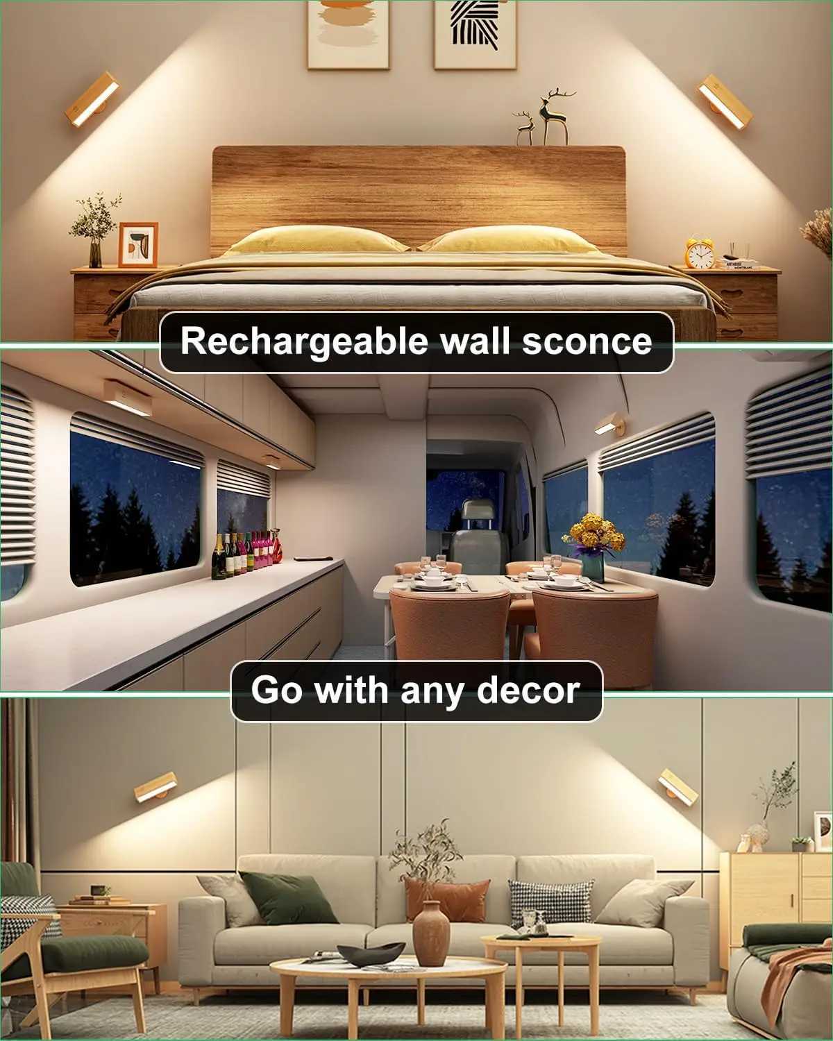 Nordic Wood Wall Lamp With 360 Rotate Dimmable Wall Sconce Touchable Magnetic For Bedroom Cordless Wall Mount Light For ReadingXJ250526