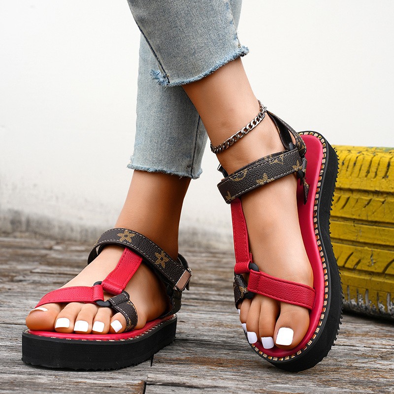 New round toe thick-soled one-strap casual flat women's sandals for summer