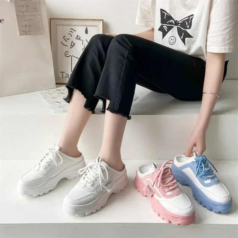 Women Half Slippers Pu Leather Flats Female Retro Low Top Sneakers Mesh Breathable Lazy Loafers Walking Outdoor Platform Shoes 250526BJ - view 6
