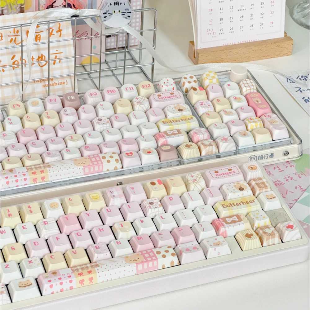Cute Butter Bear Keycap SOA Cherry Profile PBT Keyca for DIY Mechanical Keyboard Pink Light Yellow Hand-painted Style Key Ca R250526