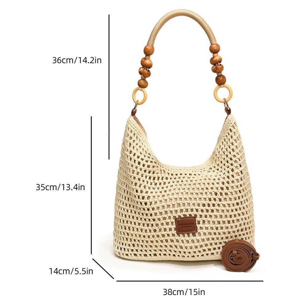 Woven Shoulder Bag Adjustable Strap Crochet Tote Bag for Women Mesh Crossbody Bag Large Capacity Hobo Bag for Travel Vacation W250524